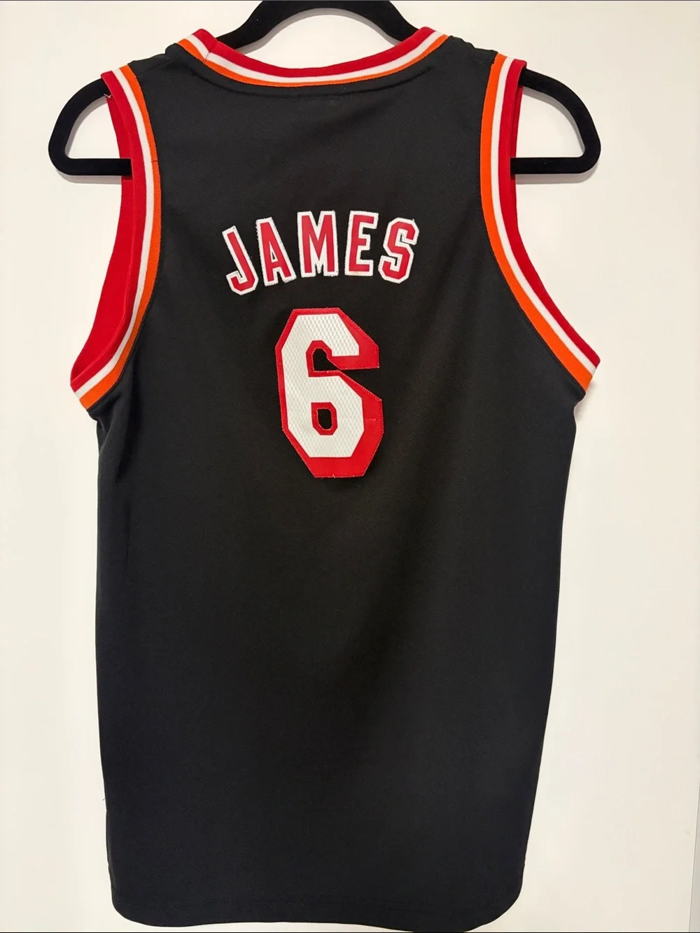 adidas Black Basketball Jersey with Red and Orange Trim - James 6